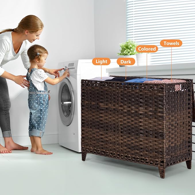 Laundry Hamper with 4 Removable Liner Bags, 176L Laundry Sorter with Lid - Image 2