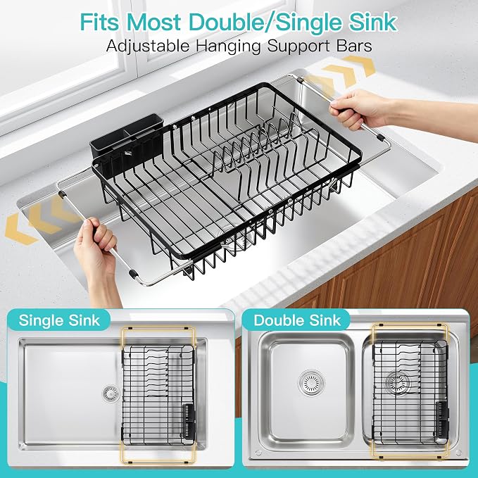 JASIWAY Black Dish Drying Rack Over the Sink - Image 3