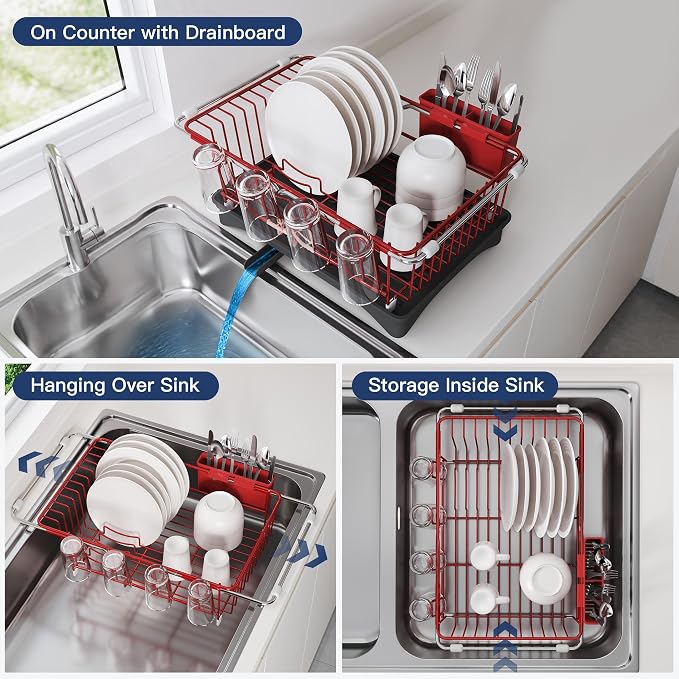 JASIWAY Red Dish Drying Rack in Sink - Image 2
