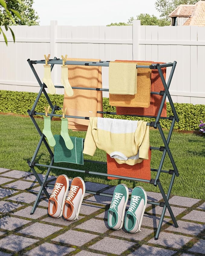 3-Tier Foldable Clothes Drying Rack, 37.6" H, Tool-free Assembly, Extendable - Image 8