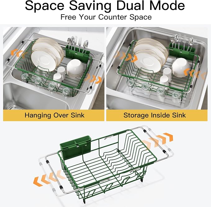 JASIWAY Green Dish Drying Rack in Sink, Dish Drainer - Image 2