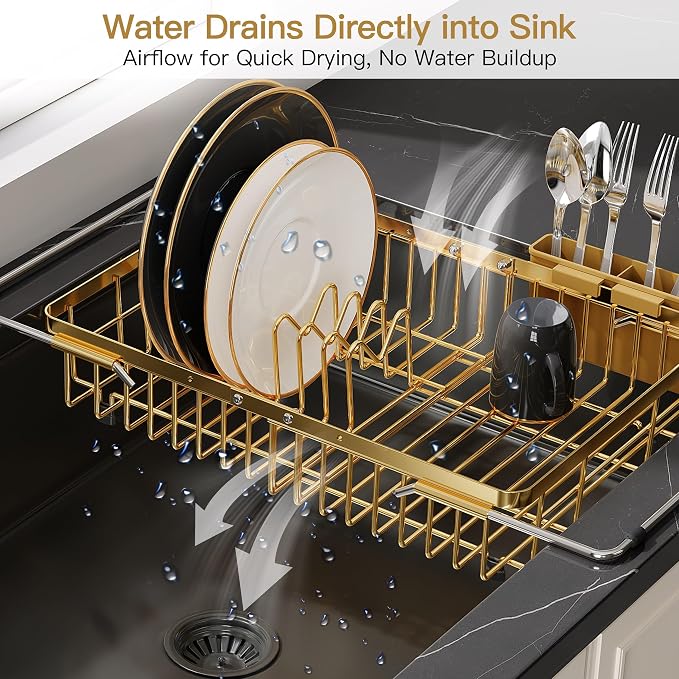 JASIWAY Gold Dish Drying Rack Over the Sink - Image 6