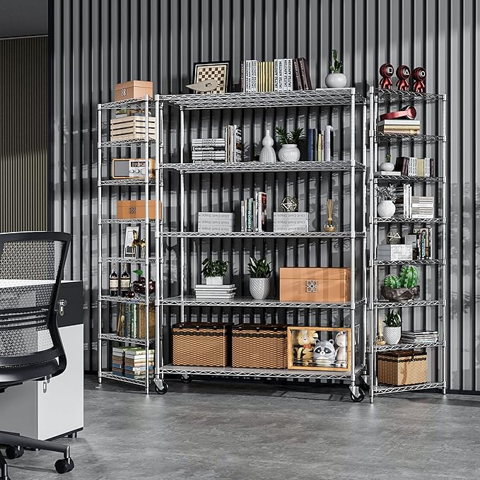 Wire Shelving Unit 5 Tier NSF Metal Shelf,6000lbs Capacity Heavy Duty Adjustable Storage Rack with Wheels & Shelf Liners for Commercial Grade Utility Steel Storage Rack, 82" H x 48" L x 24" D -Chrome