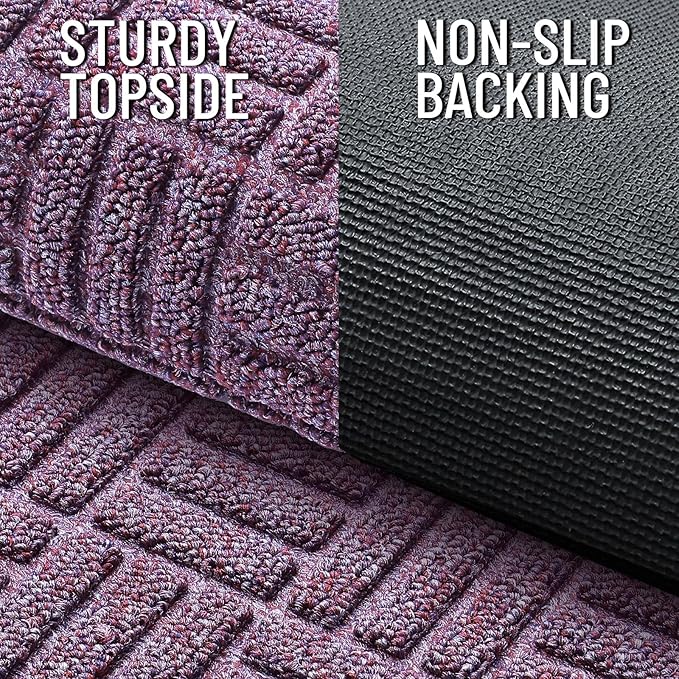 OLANLY Front Door Mat Outside Entrance 29.5x17, Absorbent, Heavy Duty Sturdy Natural Rubber Doormat Indoor Outdoor, Non-Slip, Stain and Fade Resistant, Low Profile Floor Mat for Entryway, Violet