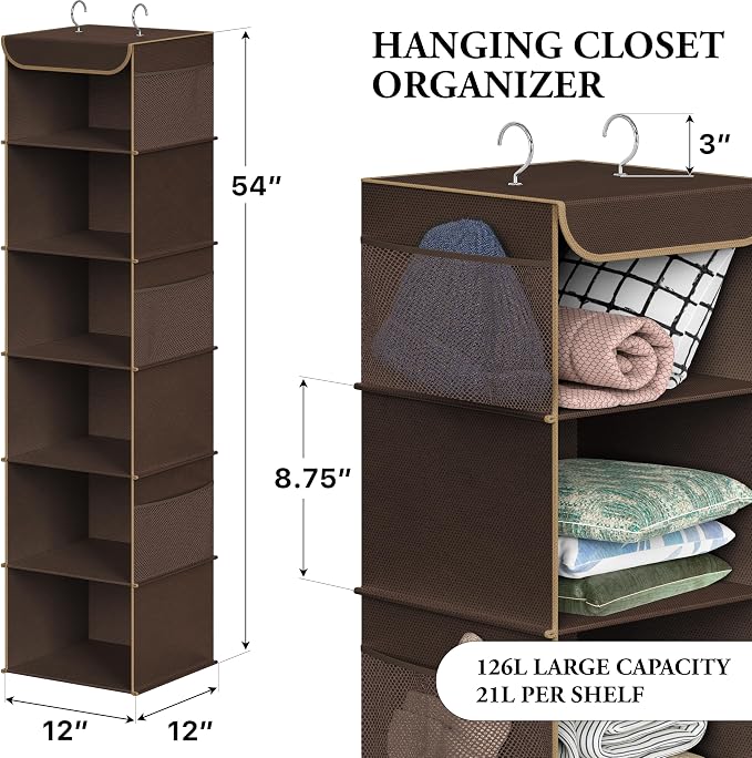 Simple Houseware 6 Shelf Hanging Closet Organizer, Top Support Metal Frame - Image 2