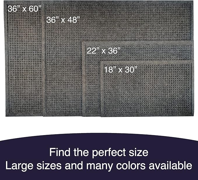 Ecomills Rubber Doormat, Extra Large, 36" x 60", Charcoal, XL, Absorbent Indoor Outdoor, Stain Resistant, Rubber Non Slip Backing, Heavy Duty, Durable