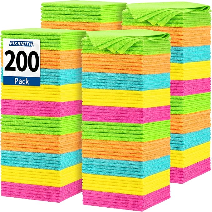 FIXSMITH Microfiber Cleaning Cloth, 200 Pack Shop Towels, Lint-Free Car Wash by FIXSMITH