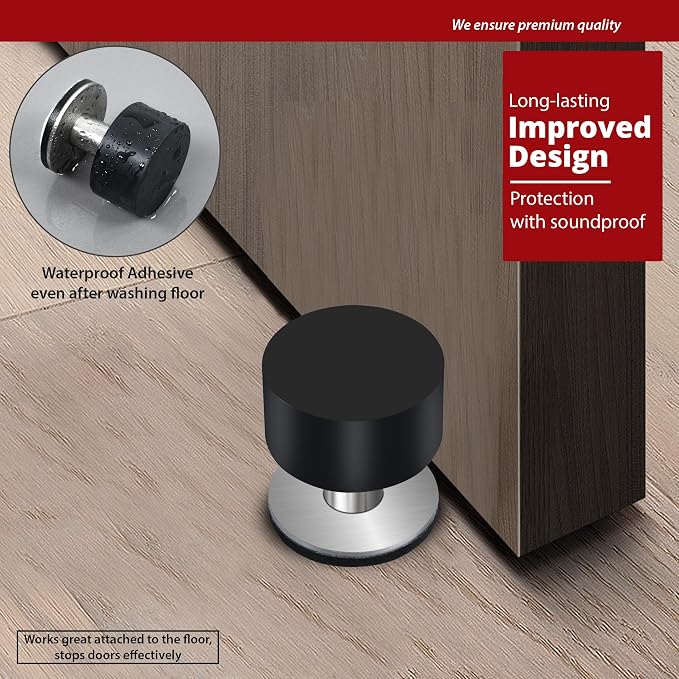 Door Stopper with Extra Sticker, Self-Adhesive Door Stop with Black Rubber - Image 4