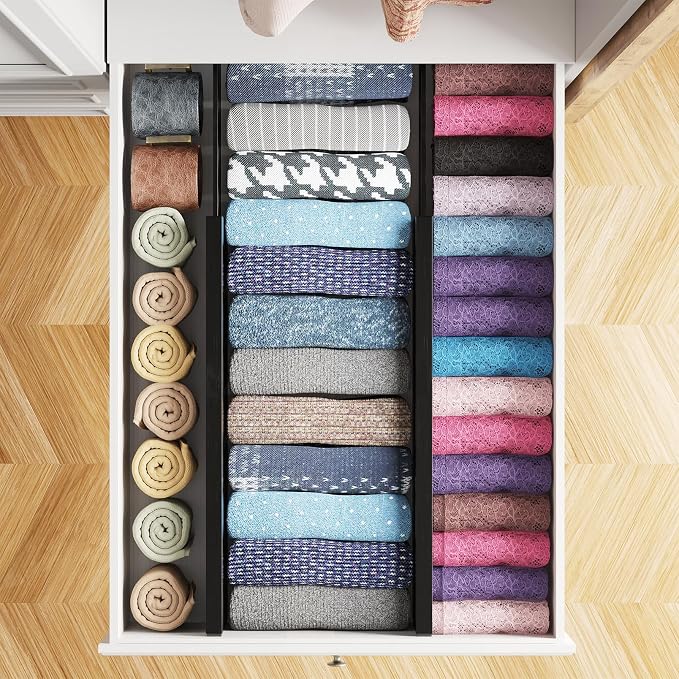 SpaceAid Bamboo 4 Pack Dresser Drawer Dividers, 4.65“ High Adjustable 17“-22” - Image 4