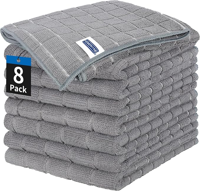 Kitchen Towels, 8 Pack Microfiber Cleaning Cloth, 270 GSM Checkered All-Purpose by HOMERHYME