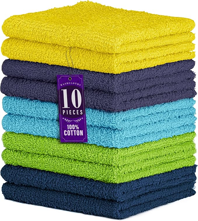 DecorRack 100% Cotton Washcloths 12x12 in by DecorRack