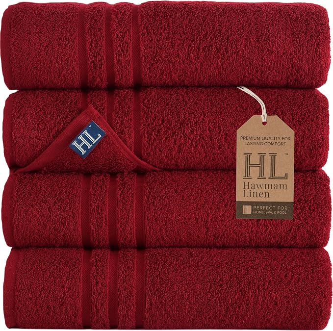 Hawmam Linen Red Bath Towels 4 Pack Soft and Absorbent by HawmamLinen