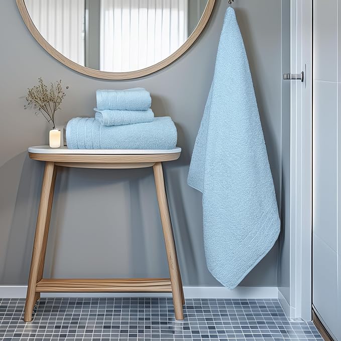 8 Piece Towel Set, 2 XL Bath, 2 Hand, 4 Washcloth, Sky Blue | 100% Cotton - Image 3