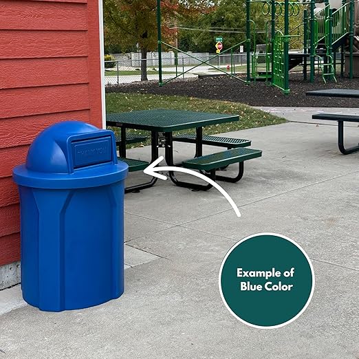 Campus Collection 42 Gallon Round 100% Recycled Plastic Heavy-Duty Commercial Indoor or Outdoor Trash Can with Push Lid and Internal Liner | Great for Schools and Businesses - Blue