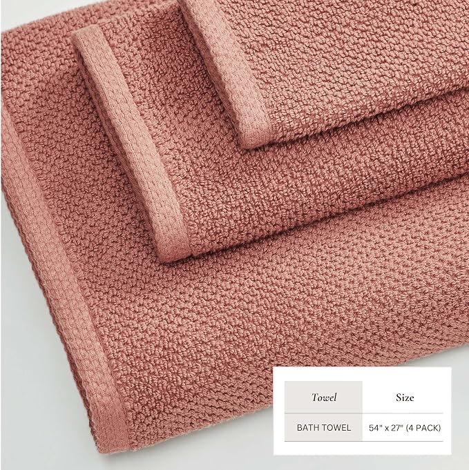 Great Bay Home 100% Cotton 4 Pack 54x27 Bath Towel Set - Image 4
