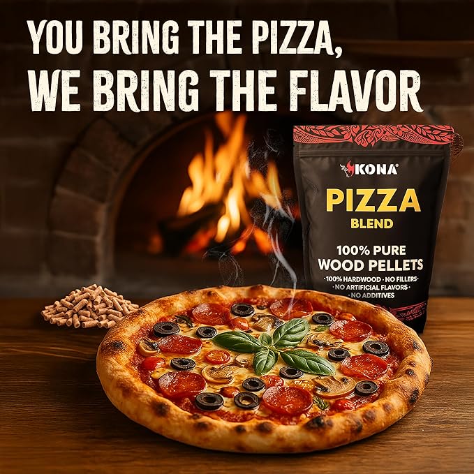Kona Pizza Blend Wood Smoker Pellets, 100% Natural Hardwood - Rich Smoky Flavor - Ideal for Pizza Ovens, Smokers, and Smoker Tubes - 2 Pounds