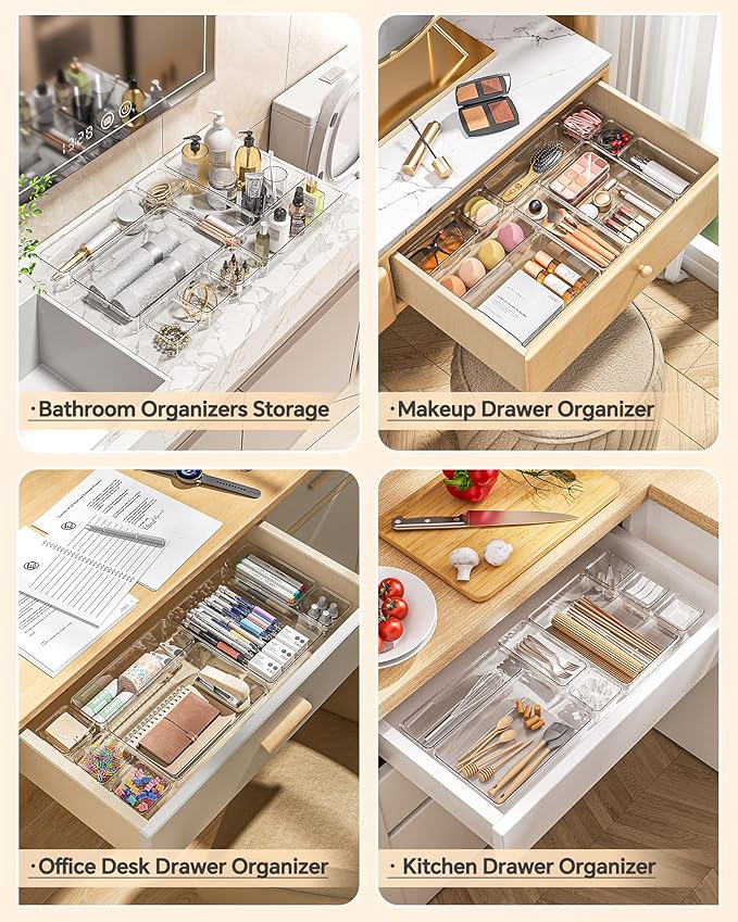 KEMETHY 25 PCS Plastic Drawer Organizers Set, 4 Sizes Vanity Organizer | Makeup - Image 4