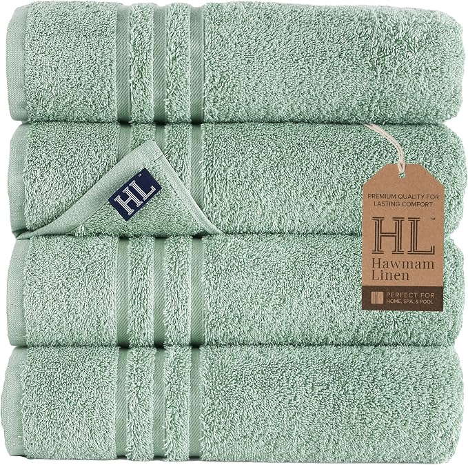 Hawmam Linen Light Green Bath Towels 4 Pack Soft and Absorbent by HawmamLinen