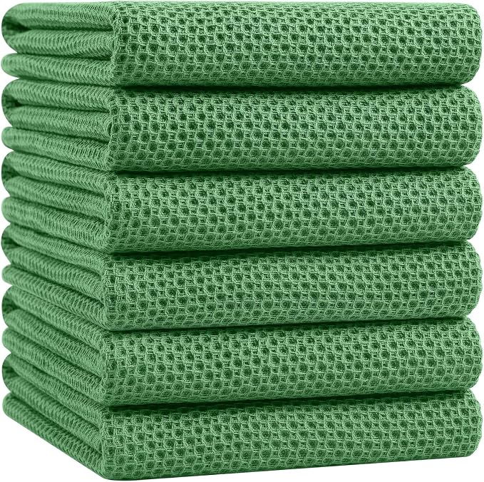 Homaxy 100% Cotton Oversized Waffle Weave Kitchen Towels 6-Pack | Grass Green by Homaxy