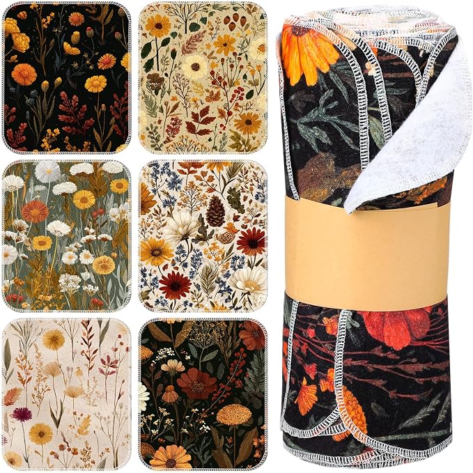 Reusable Kitchen Cloths Cotton Towel, 36 Pack, Fall Wildflower by Noveread