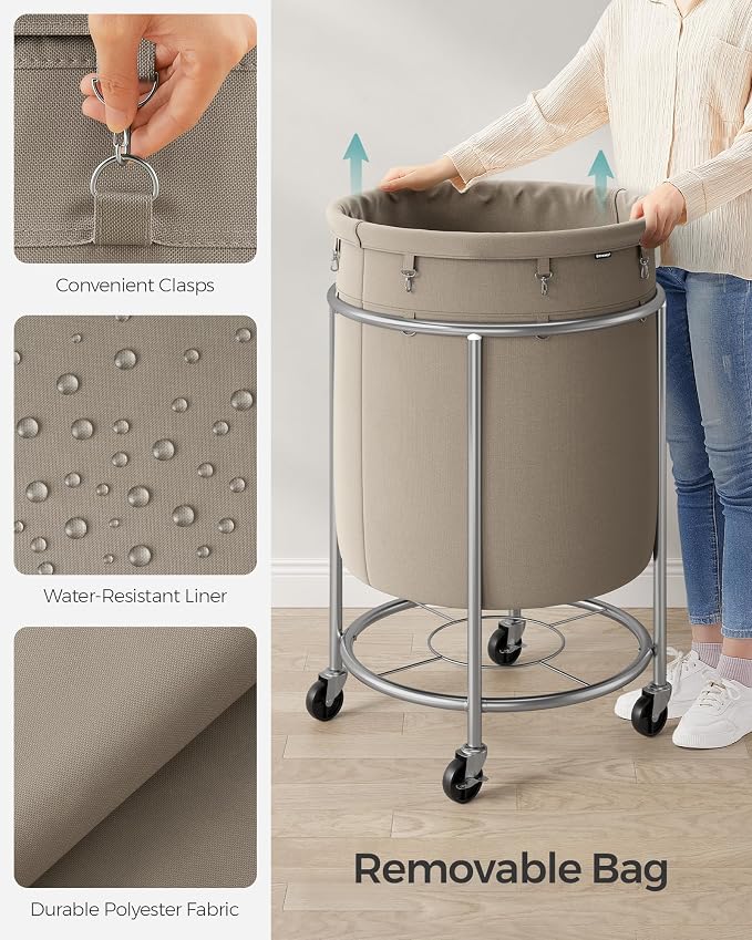 SONGMICS Laundry Basket with Wheels, Steel Frame, Removable Bag - Image 5