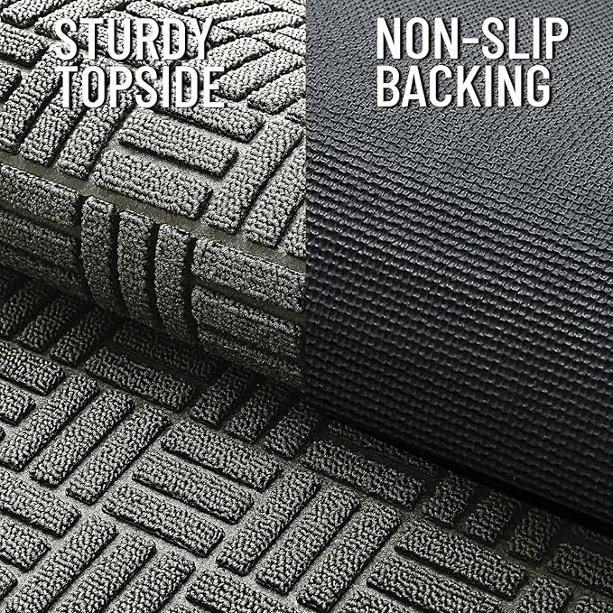 OLANLY Front Door Mat Outside Entrance 59x34, Absorbent, Heavy Duty Sturdy Natural Rubber Doormat Indoor Outdoor, Non-Slip, Stain and Fade Resistant, Low Profile Floor Mat for Entryway, Modern Gray