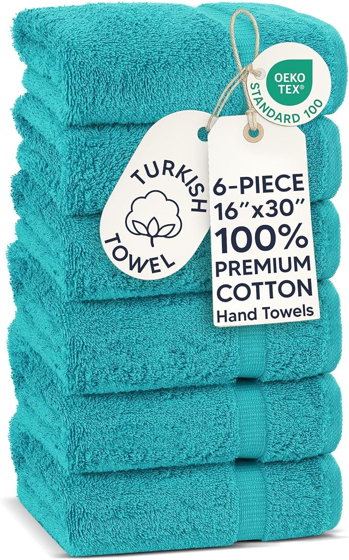 Chakir Turkish Linens 100% Cotton 6-Pack Hand Towels 16x30, Aqua | Premium by ChakirTurkishLinens