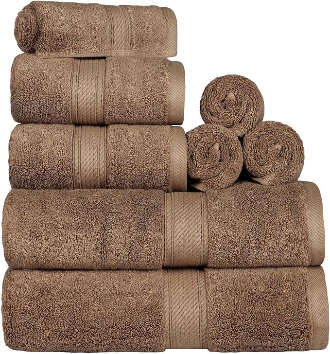 Superior Egyptian Cotton Ultra Plush & Absorbent, 8 Piece Set, Latte | Quick Dry - Image 4