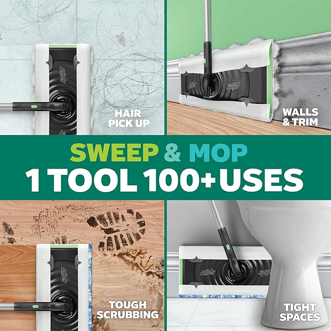 Swiffer Sweep & Mop Deluxe 2-in-1 Multi-Surface Kit for Floor Cleaning, Includes 1 Sweeper Device, 5 Dry Sweeping + 6 Wet Mopping Heavy Duty Cloths, Black