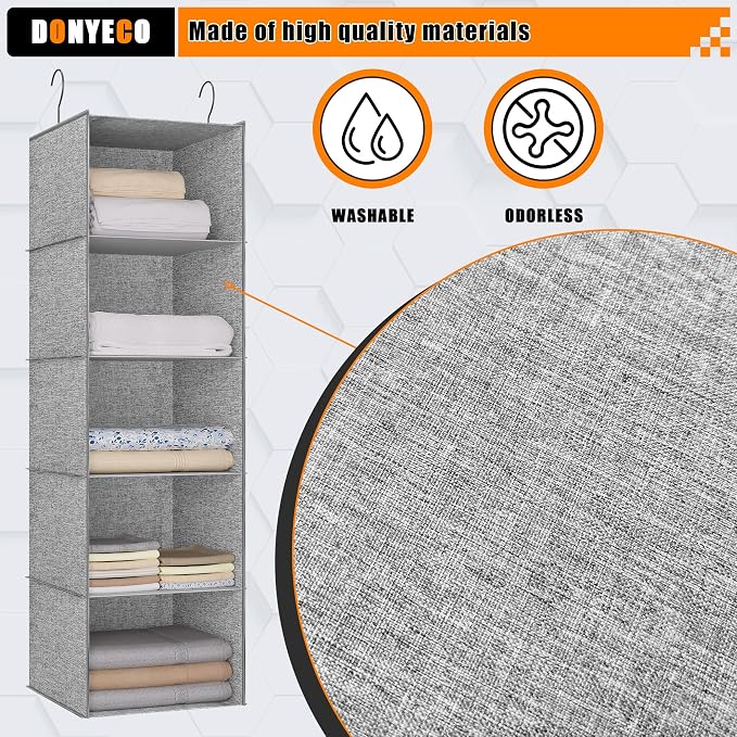 Hanging Closet Organizer 5-Shelf, Oxford Linen Wardrobe Storage, shoes & - Image 6