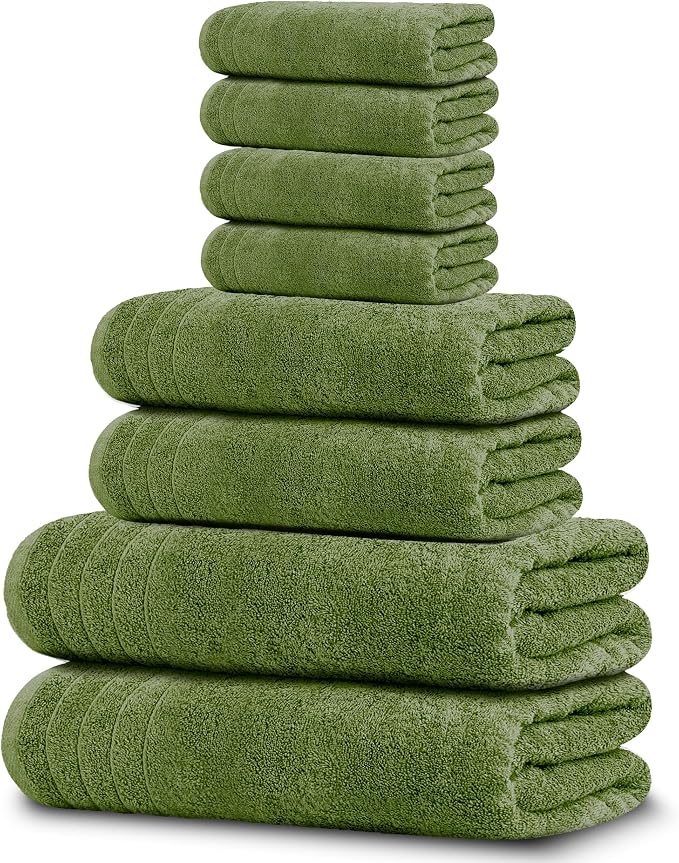 8 Piece Towel Set, 2 XL Bath, 2 Hand, 4 Washcloth, Lighter Weight, Quicker to by TensTowels
