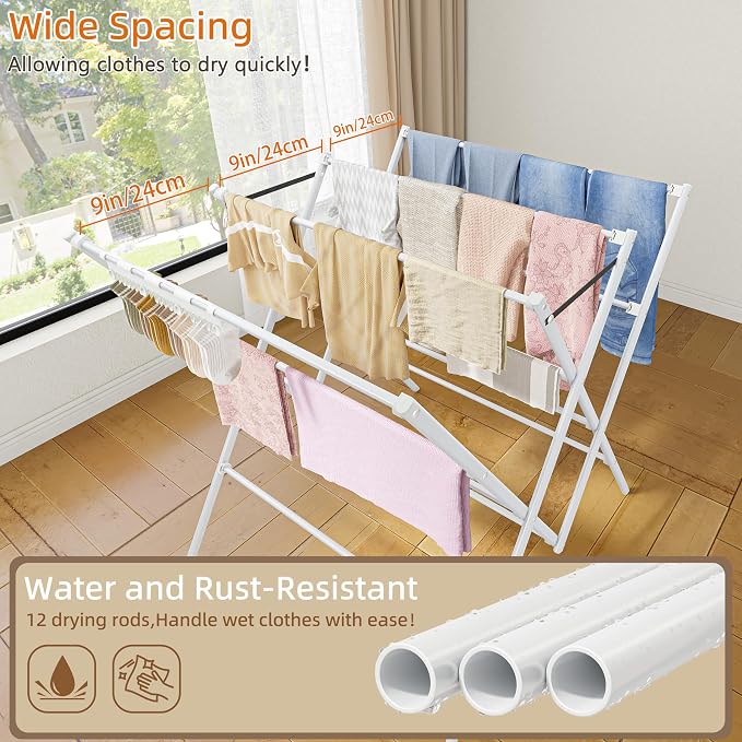 Drying Rack Clothing, 12 Drying Poles - Image 4