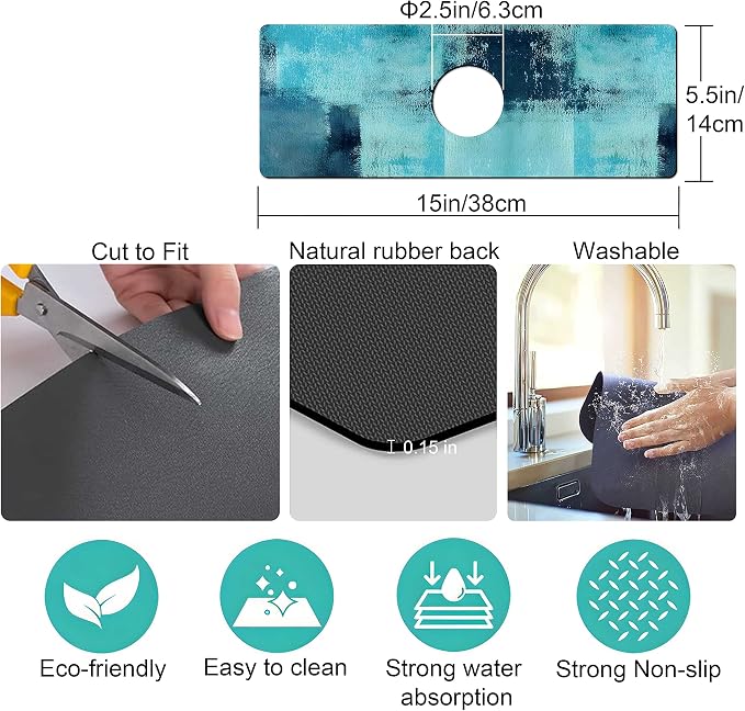 Kitchen Sink Splash Guard Faucet Mat Super Absorbent Fast Drying Mat Sink - Image 4