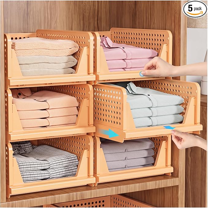 SNSLXH 5 Pack Stackable Closet Organizer Box, Space-Saving Clothes Storage by SNSLXH