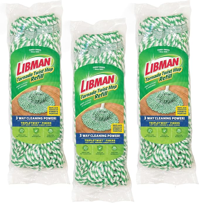 Libman Tornado Mop Refill, Cotton Twist Mop Head, Machine Washable, 3 Pack by TheLibmanCompany