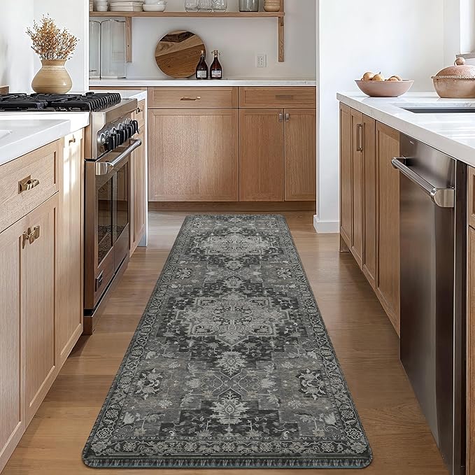 GENIMO Kitchen Mats for Floor, Washable Anti Fatigue Mat for Cushioned, 17.3"x59", Waterproof Kitchen Rugs, Non Slip Foam Comfort Standing Mat Rug for Home, Runner, Sink, Laundry, Dark Gray