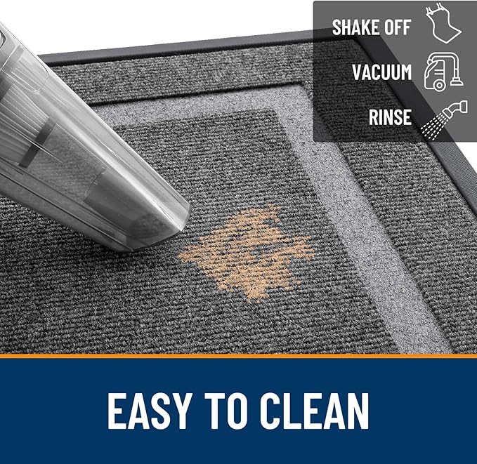 OLANLY Front Door Mat Indoor Outdoor Entrance, Waterproof All-Season, All-Weather Doormat, Sturdy Natural Rubber, Fade Resistant, Low Profile, Easy Clean Patio Porch Entryway Mat, 59x30, Dark Grey