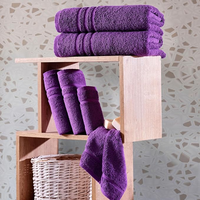 Hawmam Linen Purple 6 Piece Bath Towels Set - Image 5