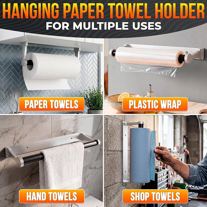 Silver Paper Towel Holder Under Cabinet, Space-Saving - Image 5