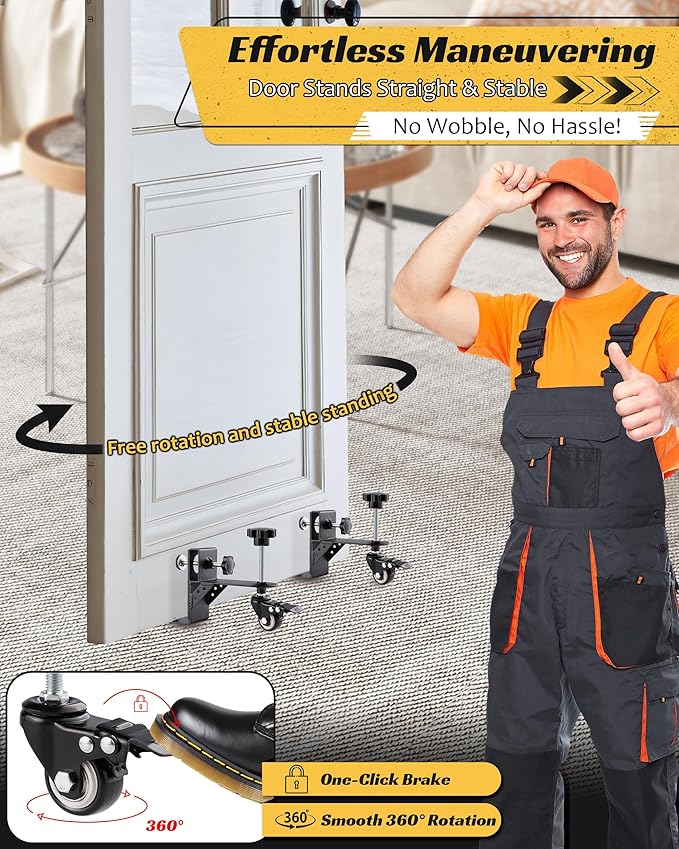 Door Installation Dolly, Heavy Duty Door Dolly Cart for Pre Hung Interior Doors - 300lb Capacity, Easy Lifting & Quick Mounting for Door Panels, Door Installation Tools, Panel Carrier with Wheels