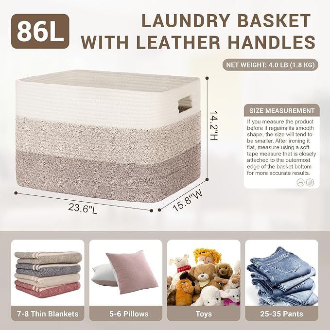 86L Large Woven Laundry Basket Hamper - Image 2