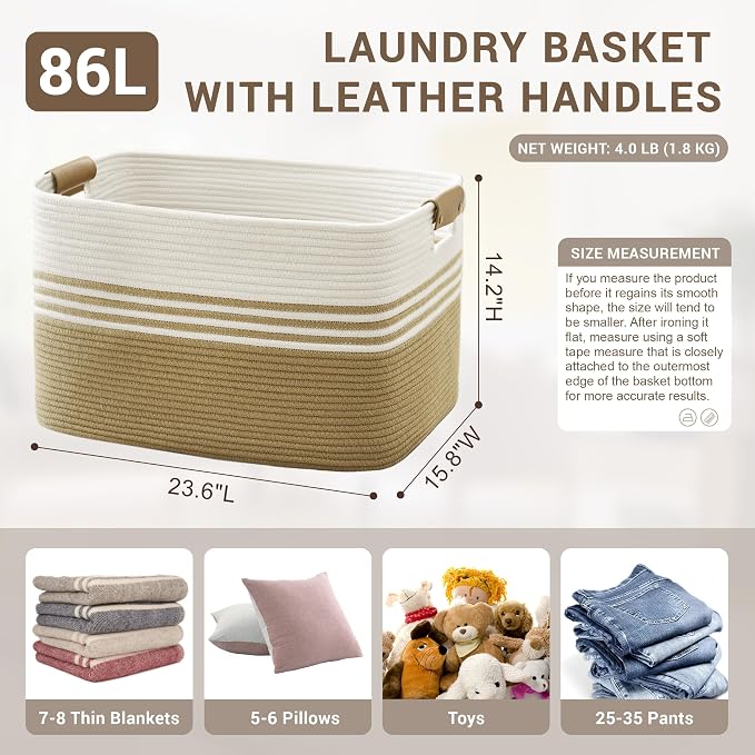 86L Large Woven Laundry Basket Hamper - Image 2