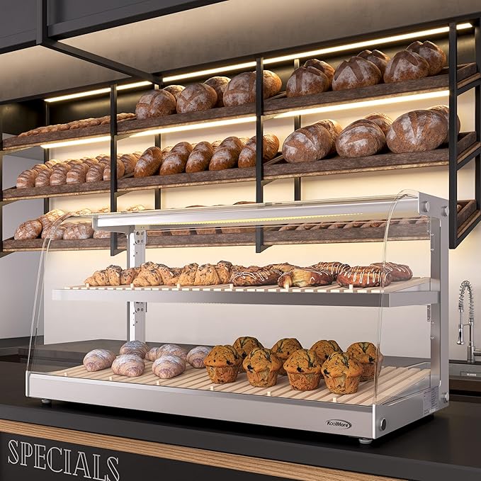 KoolMore 40 in. Glass Countertop Dry Bakery Display Case with Two Shelves and Bamboo Trays