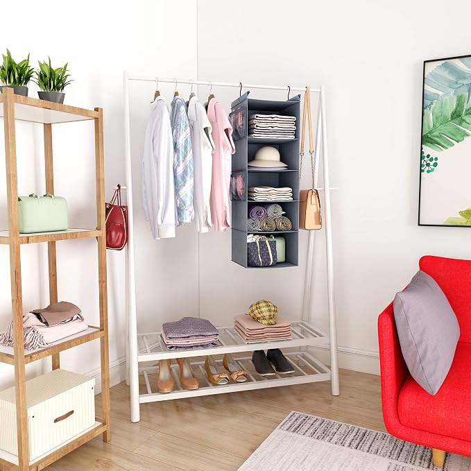 MAX Houser 5 Shelf Foldable Hanging Closet Organizer, Cloth Hanging Shelf - Image 5