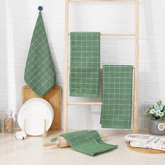 Homaxy 100% Cotton Terry Kitchen Towels, 4 Pack, Grass Green - Image 6