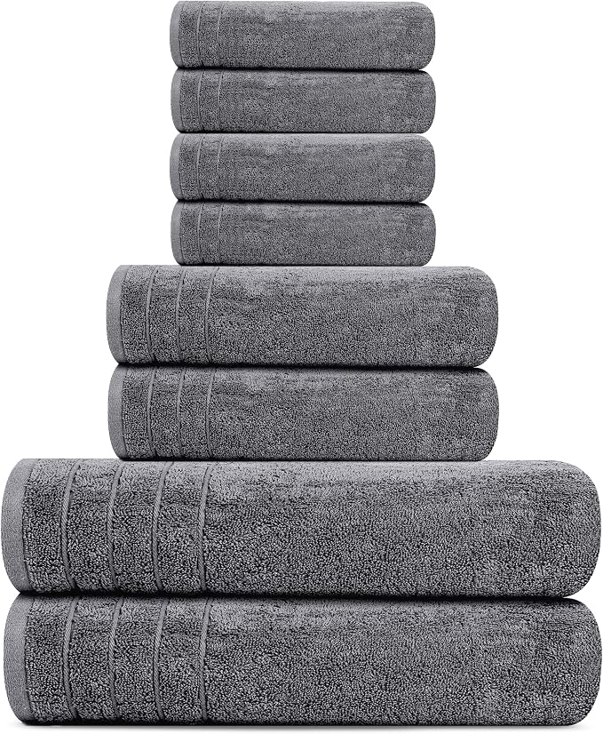 8 Piece Towel Set, 2 XL Bath, 2 Hand, 4 Washcloth, Dark Grey | 100% Cotton - Image 5