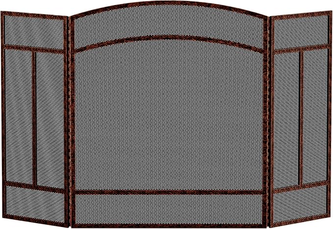 Fire Beauty Fireplace Screen 3 Panel Wrought Iron 48"(L) x 29"(H) Spark Guard Cover(Brushed Copper)