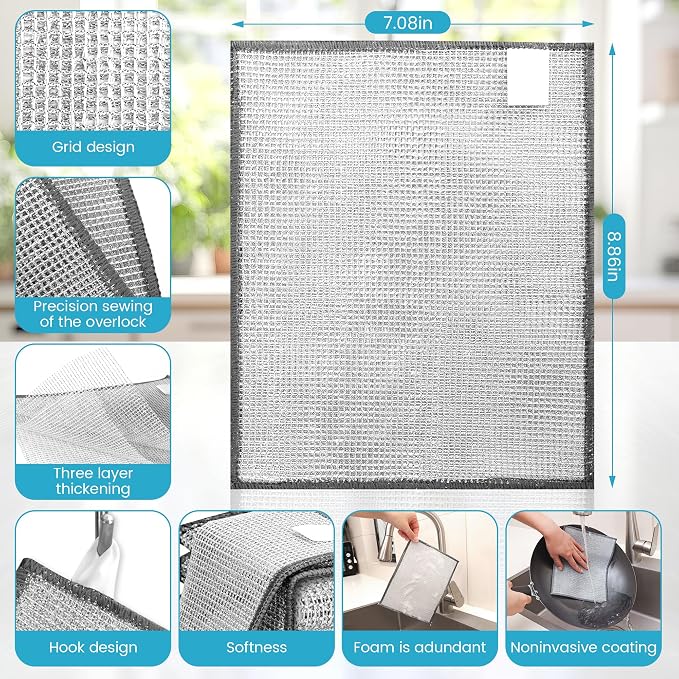 Forggon Non Scratch Wire Dishcloth, New Upgrade 3-Layer, 7.08"X8.86" | - Image 2