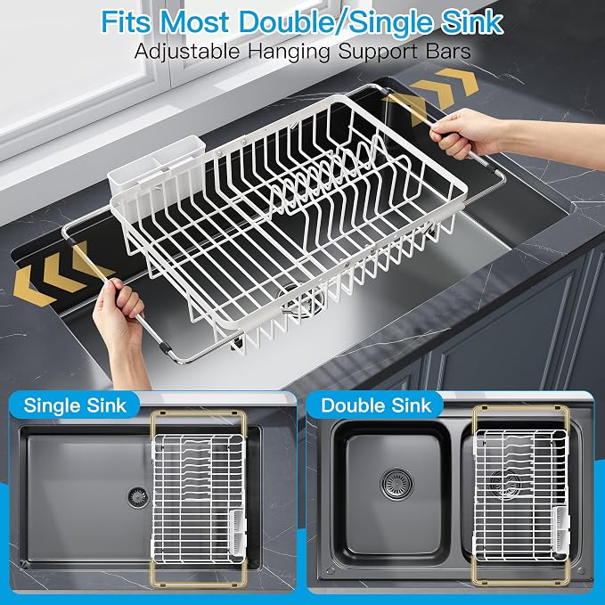 JASIWAY White Dish Drying Rack Over the Sink - Image 3