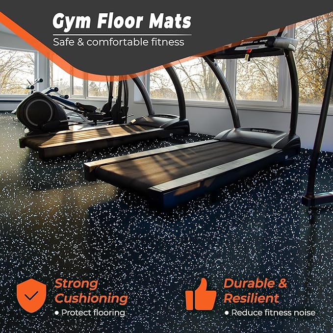 SUPERJARE 0.4'' Thick 24 Pcs 96 Sq Ft Rubber Top Exercise Equipment Mats, High Density EVA Foam Mats with Rubber Top, Interlocking Gym Flooring for Home Gym, Protective Workout Mat, Black/Blue